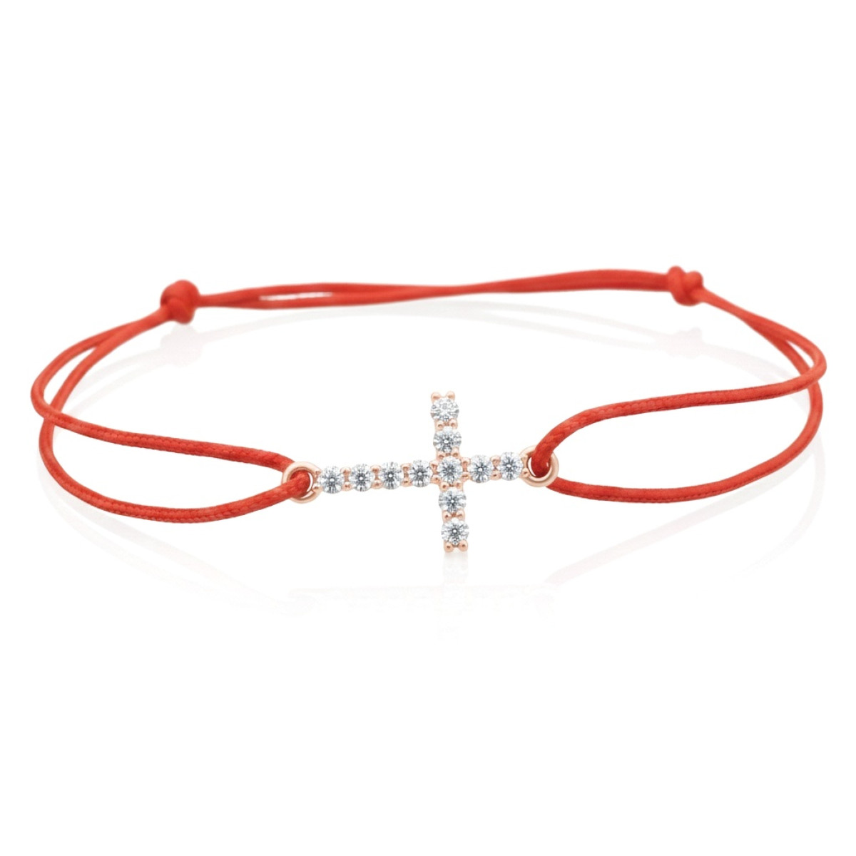 Raudono siūlo apyrankė su deimantų kryželiu (163), Siūlo apyrankės, Aukso praba: 585, Gaminio nuotraukoje svoris: 0.46 g, Brangakmenis: Briliantas, Brangakmenio svoris ct.: 0.20-0.29 ct, Brangakmenio svoris: 0.20 ct - Juvelyrika internetu