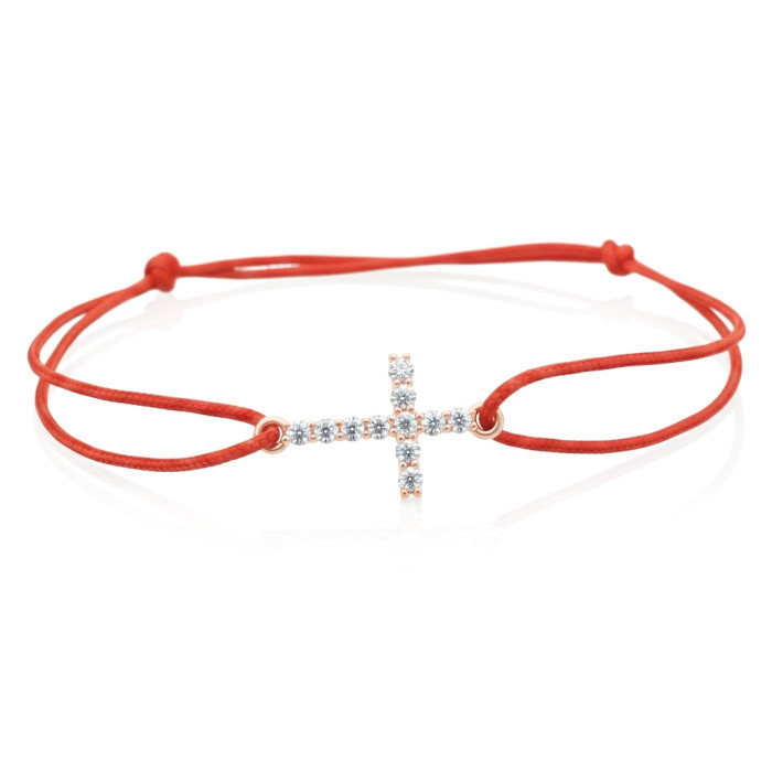 Raudono siūlo apyrankė su deimantų kryželiu (163)