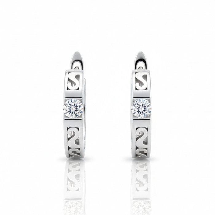 White gold round earrings with diamonds (595)