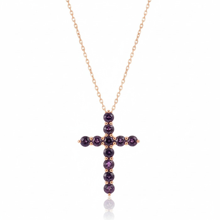  Gold chain with cross pendant decorated with sapphires (102)