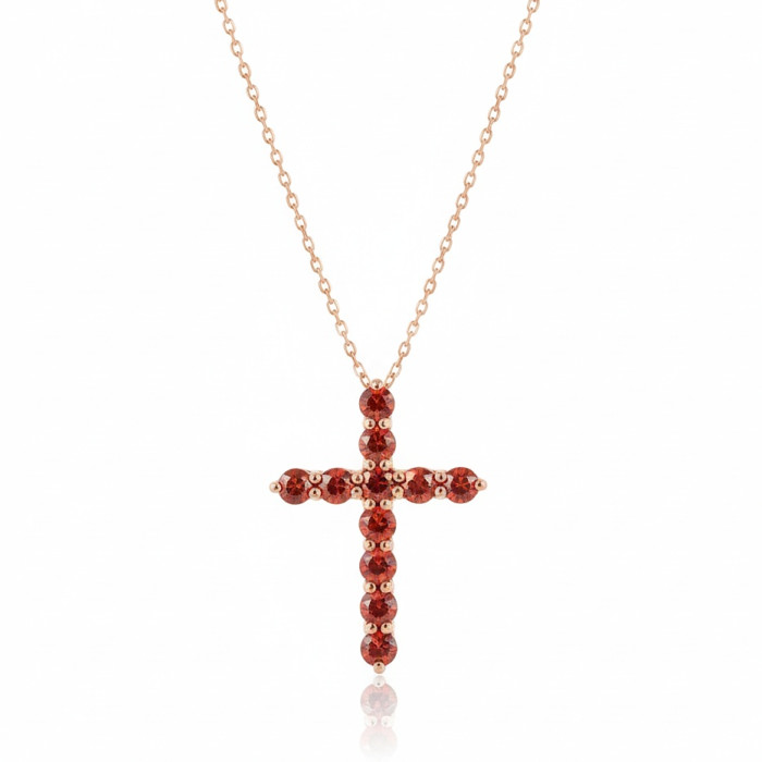  Gold chain with cross pendant decorated with sapphires (103)