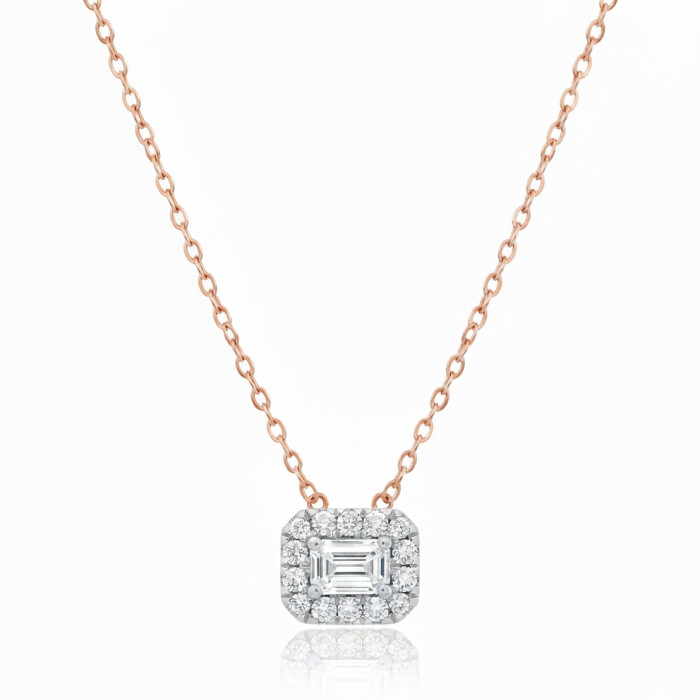 Taisnstūra formas kulons ar briljantiem un ķēdīti (pa129)