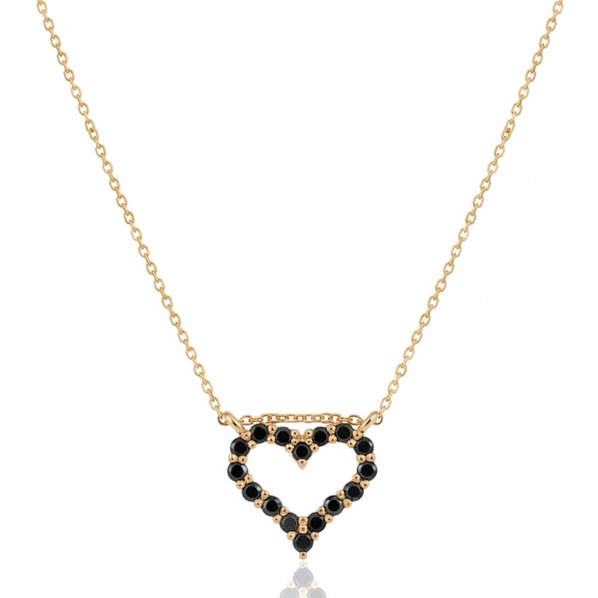  Chain decorated with a heart of black diamonds (155), Modern, Gold type: 585, Item in the photo weight: 2.48 g, Gemstone: Diamond, Gemstone ct.: 0.32 ct, Gemstone ct.: 0.30-0.69 ct - Jewelry online