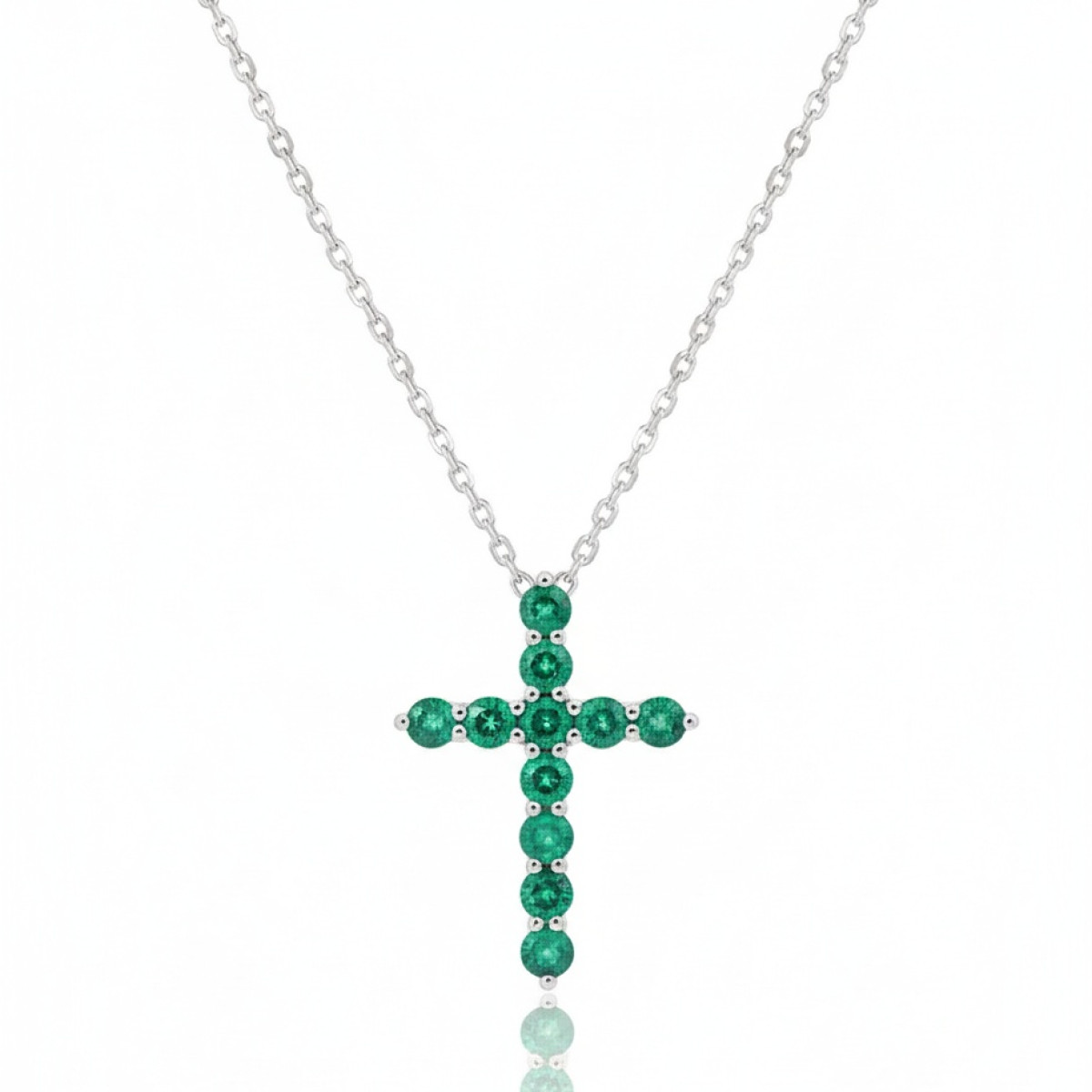  White gold chain with emerald cross (218), Crosses, Gold type: 585, Item in the photo weight: 3.57 g, Gemstone: Emerald, Gemstone ct.: 0.30-0.69 ct, Gemstone ct.: 0.55 ct - Jewelry online