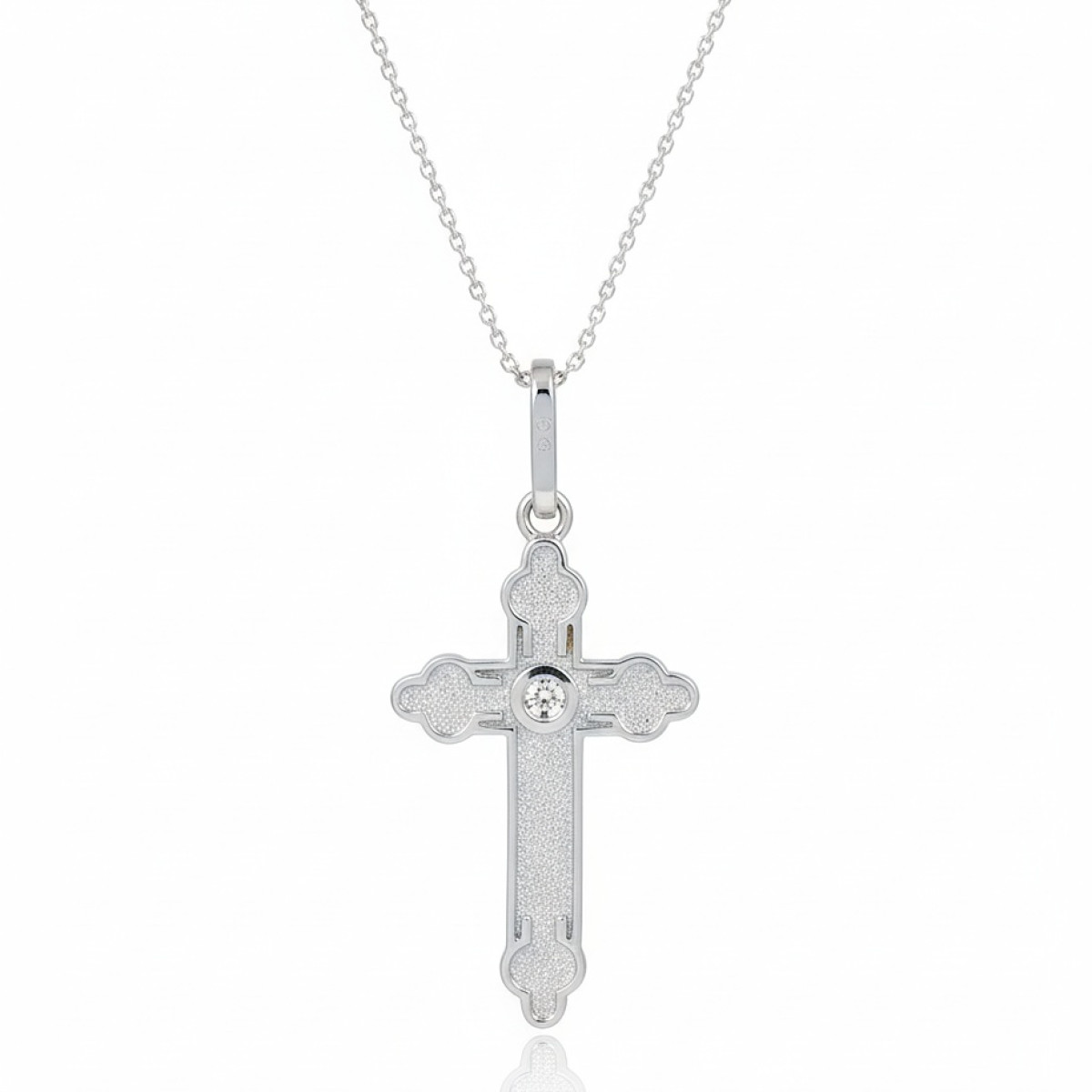  White gold chain with cross and diamond (227), Crosses, Gold type: 585, Item in the photo weight: 4.16 g, Gemstone: Brilliant, Gemstone ct.: 0.07 ct, Gemstone ct.: 0.01-0.09 ct - Jewelry online