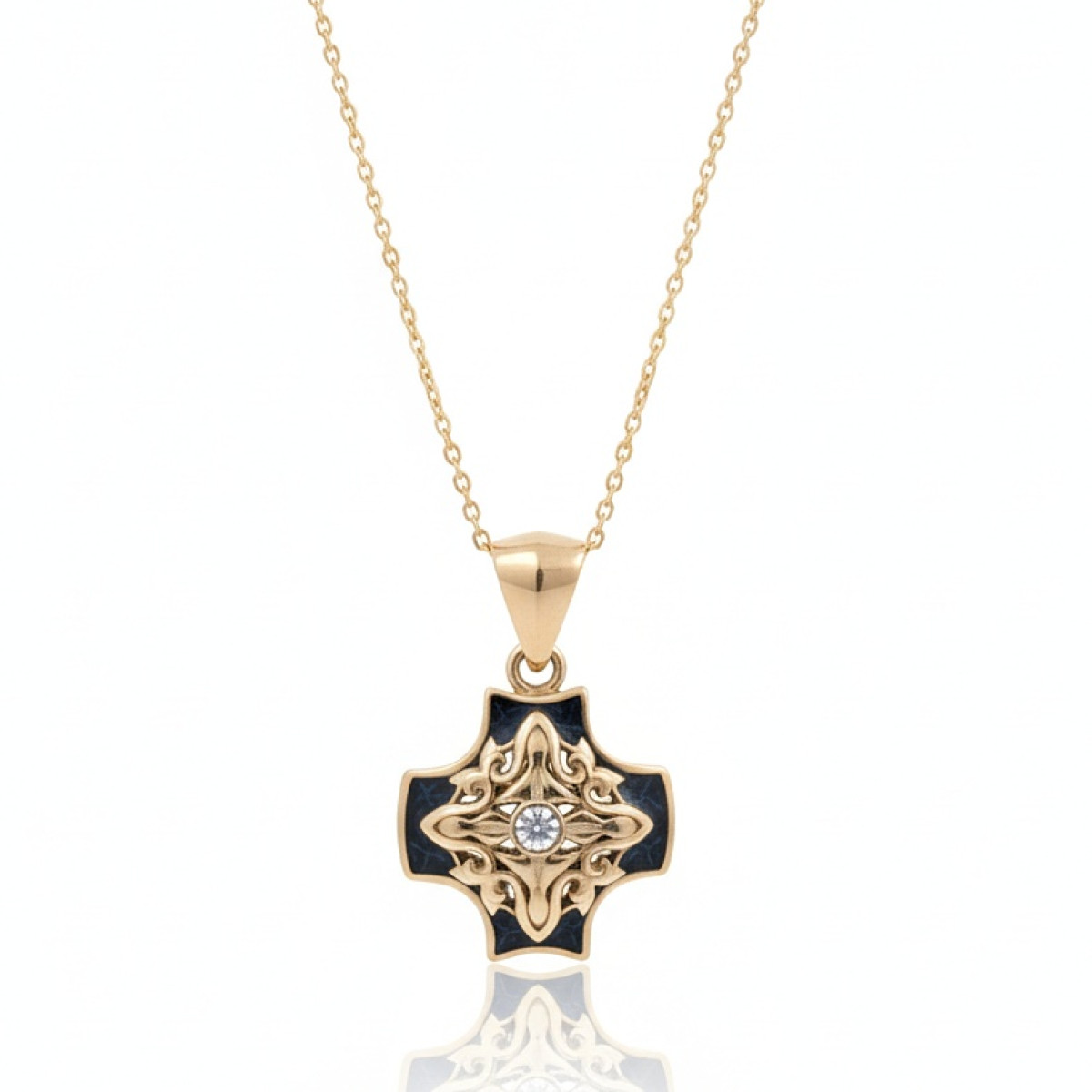 Gold chain with pendant (229), Modern, Gold type: 585, Item in the photo weight: 7.77 g, Gemstone: Brilliant, Gemstone ct.: 0.06 ct, Gemstone ct.: 0.06 ct - Jewelry online