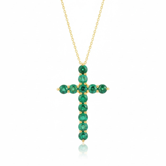  Yellow gold chain with emerald cross (239)