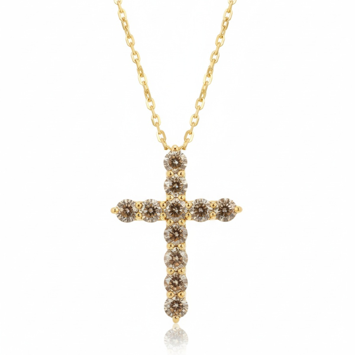  Yellow gold chain with cognac diamond cross (257), Crosses, Gold type: 585, Item in the photo weight: 4.29 g, Gemstone: Brilliant, Gemstone ct.: 1.80 ct, Gemstone ct.: 1.51-2.00 ct - Jewelry online
