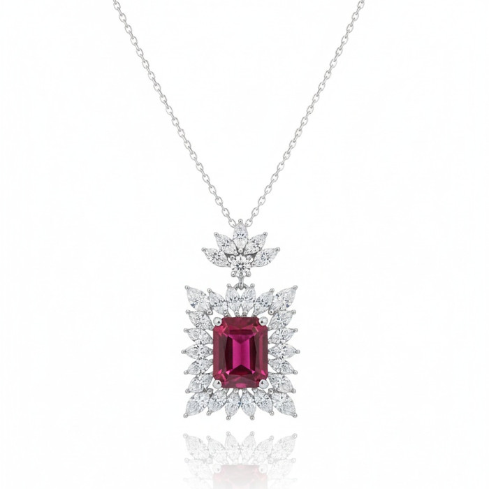 Elegant chain with ruby and diamond pendant (291)