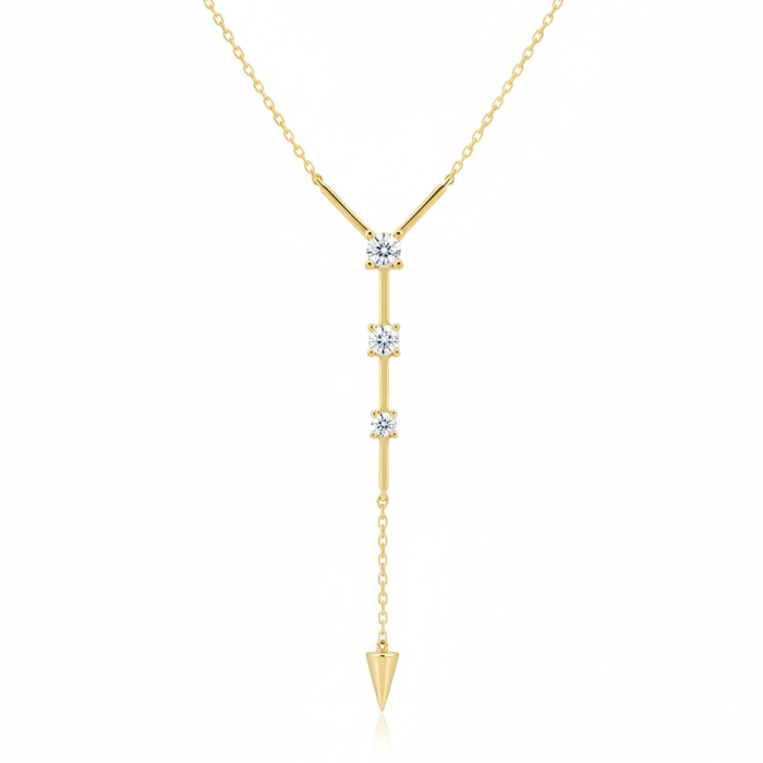 Gold chain with long pendant decorated with diamonds (305)