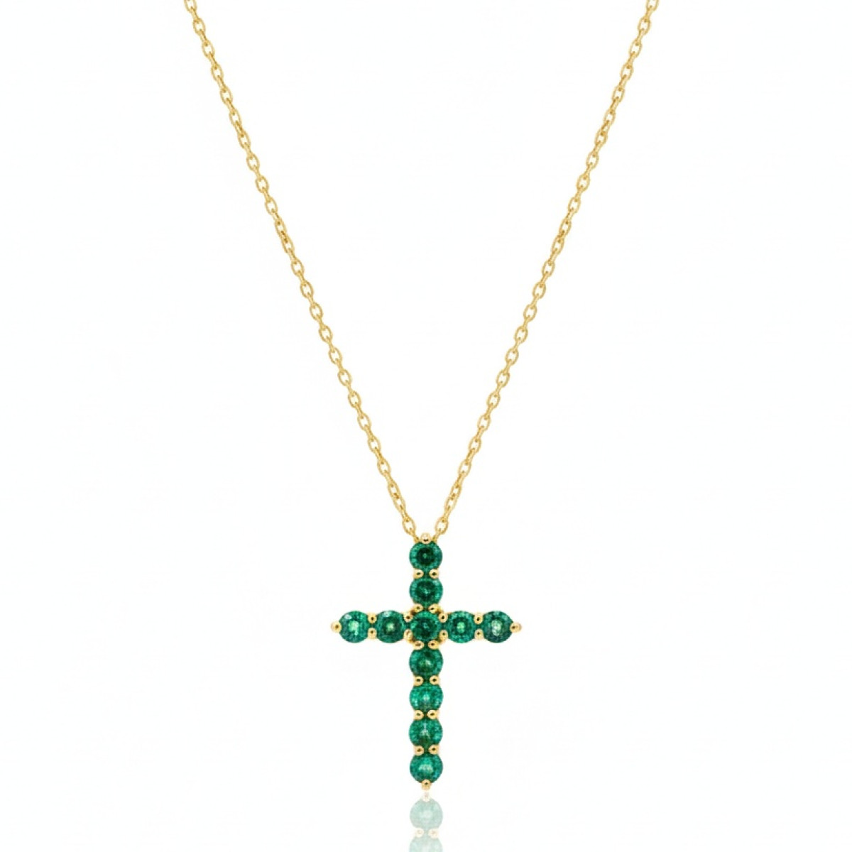 Emerald cross with chain (356), Crosses, Gold type: 585, Item in the photo weight: 1.79 g, Gemstone: Emerald, Gemstone ct.: 0.30-0.69 ct, Gemstone ct.: 0.30 ct - Jewelry online