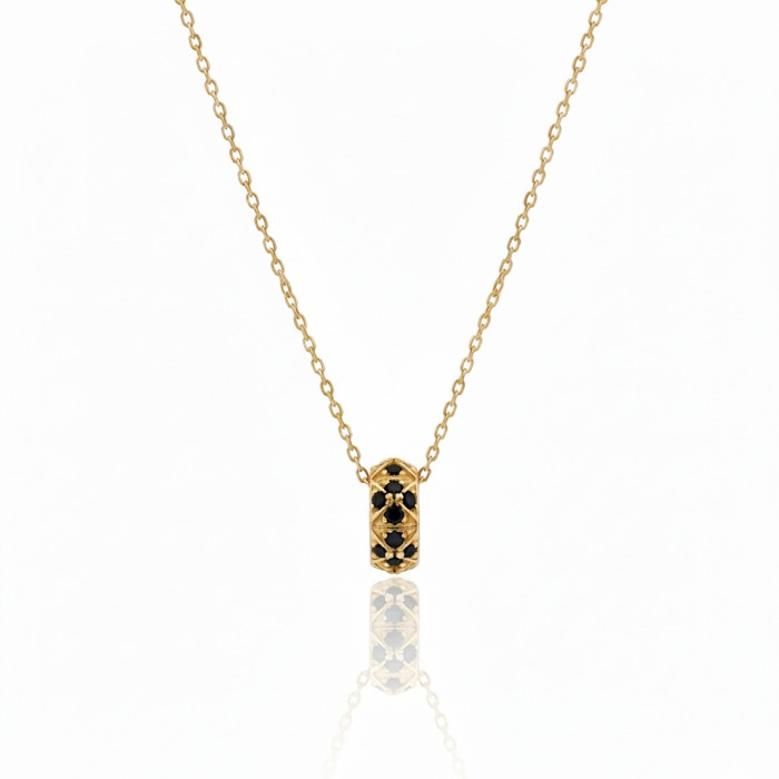 Yellow Gold Chain with Black Diamond Pendant (379)