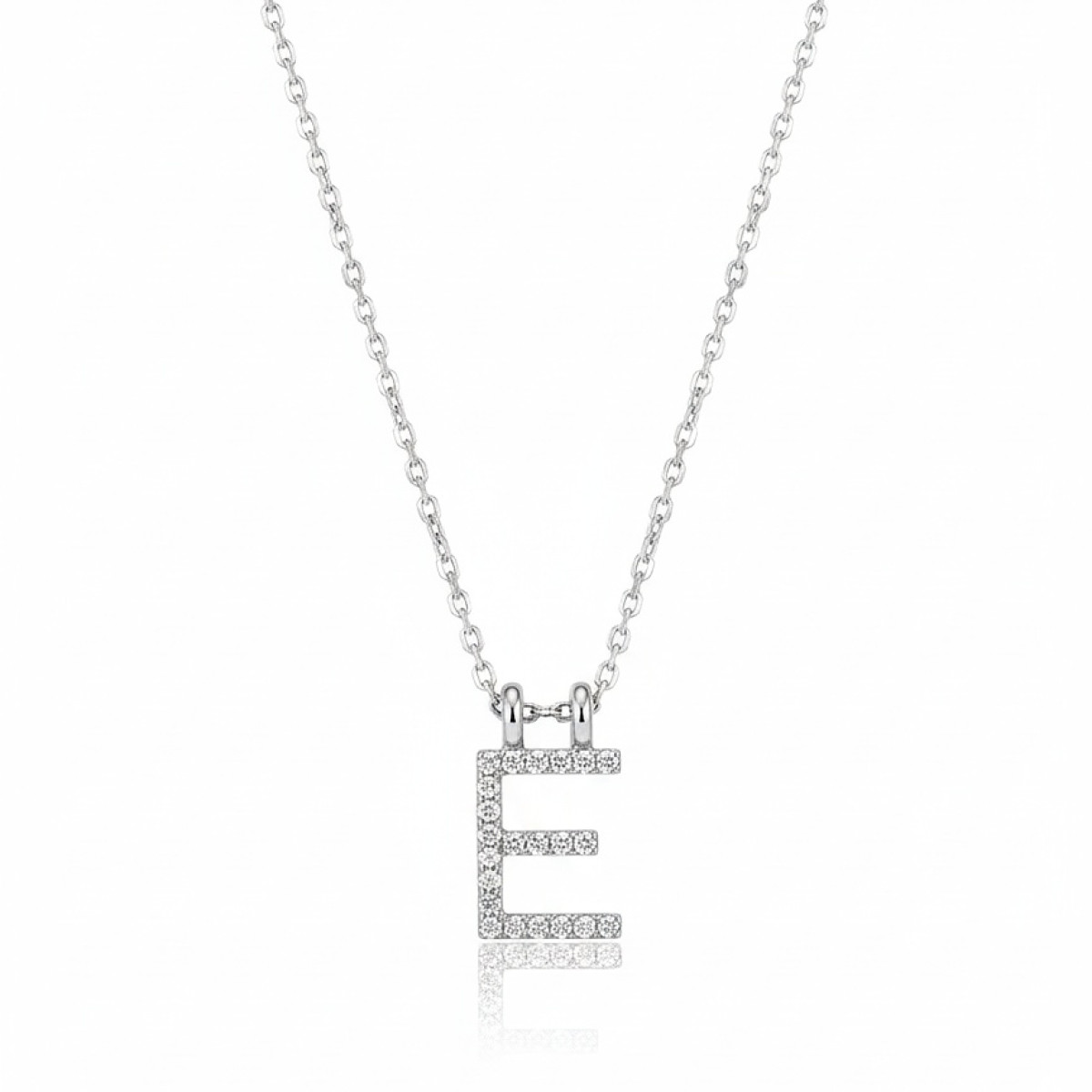 White gold chain with diamond letter "E" (391), Letters, Gold type: 585, Item in the photo weight: 2.10 g, Gemstone: Brilliant, Gemstone ct.: 0.01-0.09 ct, Gemstone ct.: 0.07 ct - Jewelry online