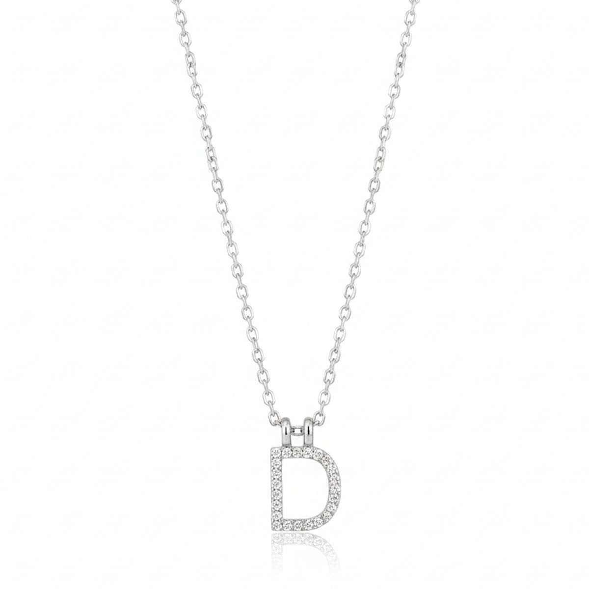 White gold chain with diamond letter "D" (392), Letters, Gold type: 585, Item in the photo weight: 2.14 g, Gemstone: Brilliant, Gemstone ct.: 0.08 ct, Gemstone ct.: 0.08 ct - Jewelry online