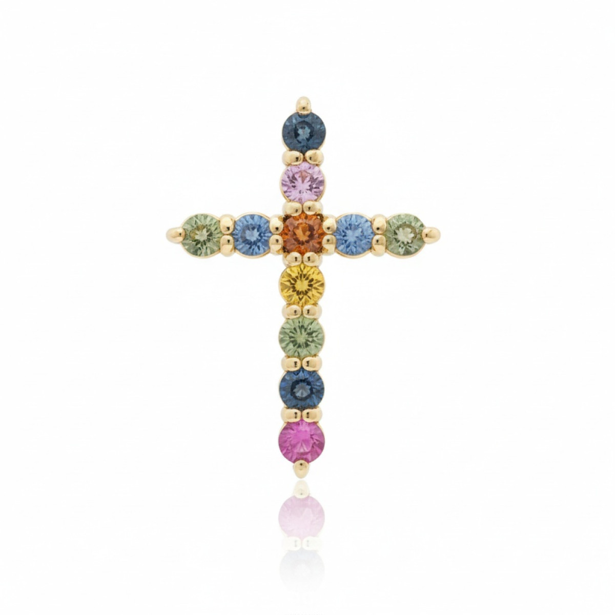 Cross pendant with coloured sapphires (346), Pendants, Gold type: 585, Item in the photo weight: 2.78 g, Gemstone: Sapphire, Gemstone ct.: 0.70-1.50 ct, Gemstone ct.: 1.50 ct - Jewelry online