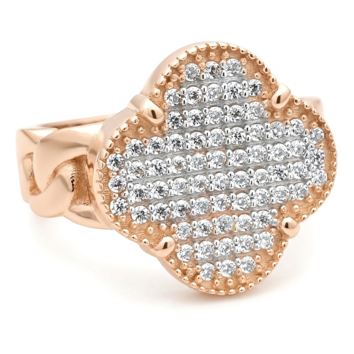 Auksinis žiedas "Dobilas" (1173), Su akutėmis, Aukso praba: 585, Gaminio nuotraukoje svoris: 3.51 g, Brangakmenis: Cirkonis - Juvelyrika internetu