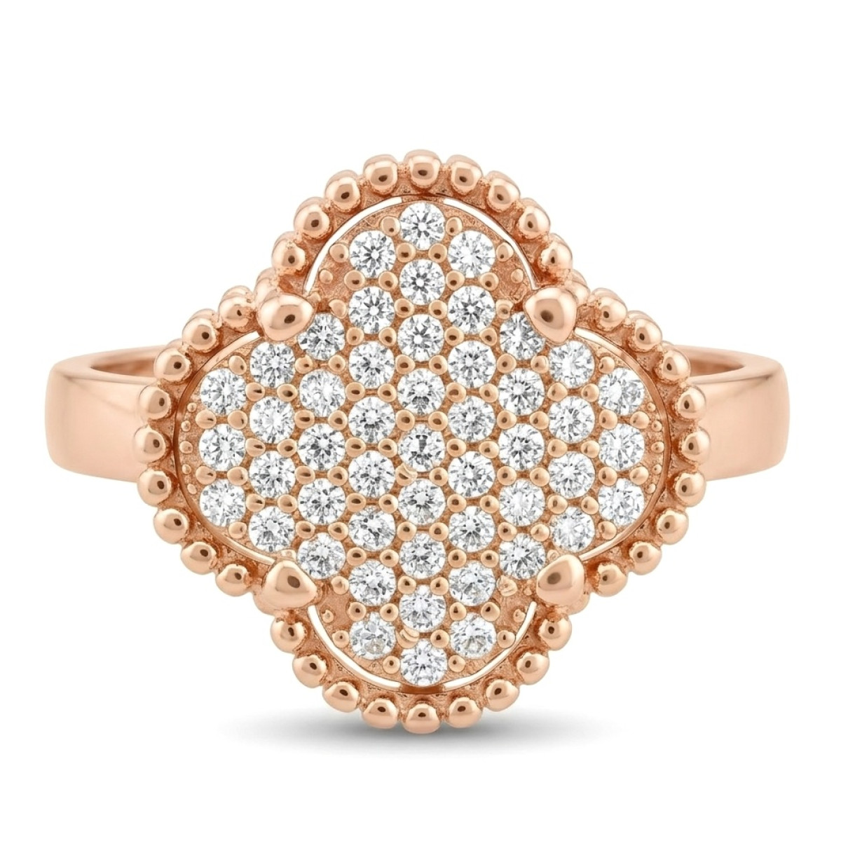 Auksinis žiedas su akutėmis "Dobilas" (1707), Su akutėmis, Aukso praba: 585, Gaminio nuotraukoje svoris: 2.86 g, Brangakmenis: Cirkonis - Juvelyrika internetu