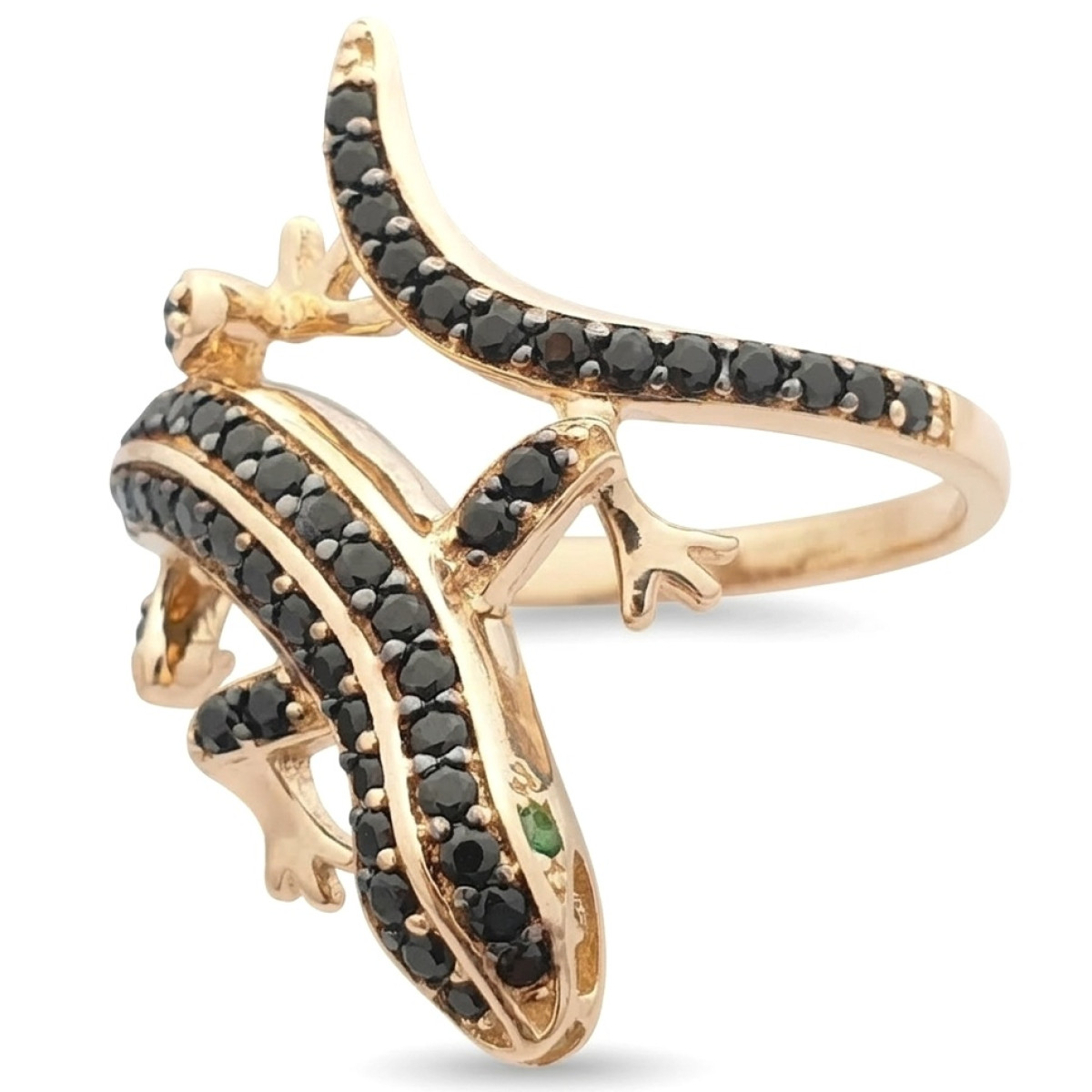Gold ring with eyelets "Lizard" (1994), With Gemstones, Gold type: 585, Item in the photo weight: 3.70 g, Gemstone: Zircon - Jewelry online